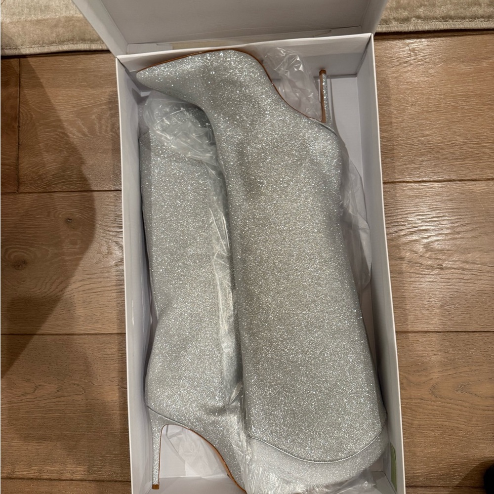 SCHUTZ Silver Heeled Boots with Glitter Finish